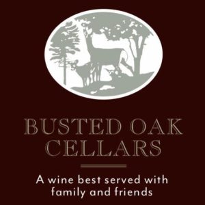 This photo shows what all went in between the wines by including the title of Busted Oak Cellars, their logo, and of course, their motto.