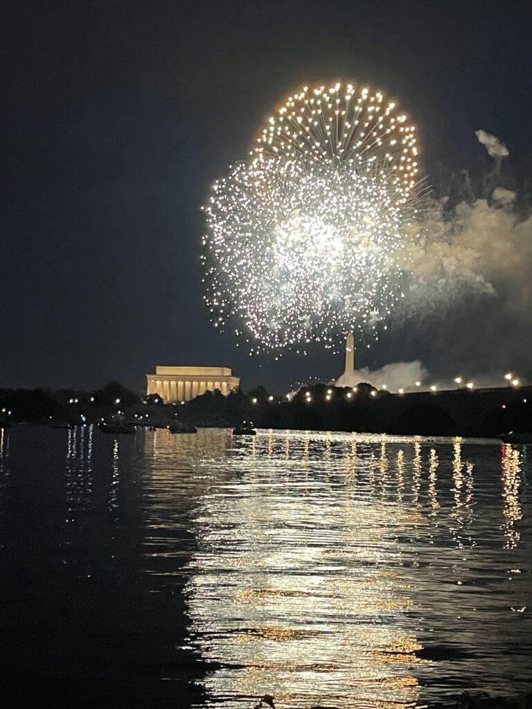 The fireworks reflected on the Potomac